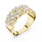 10K White Gold Triple Row Marquise & Round Diamond Cluster Band
