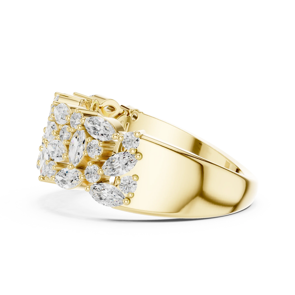 10K White Gold Triple Row Marquise & Round Diamond Cluster Band
