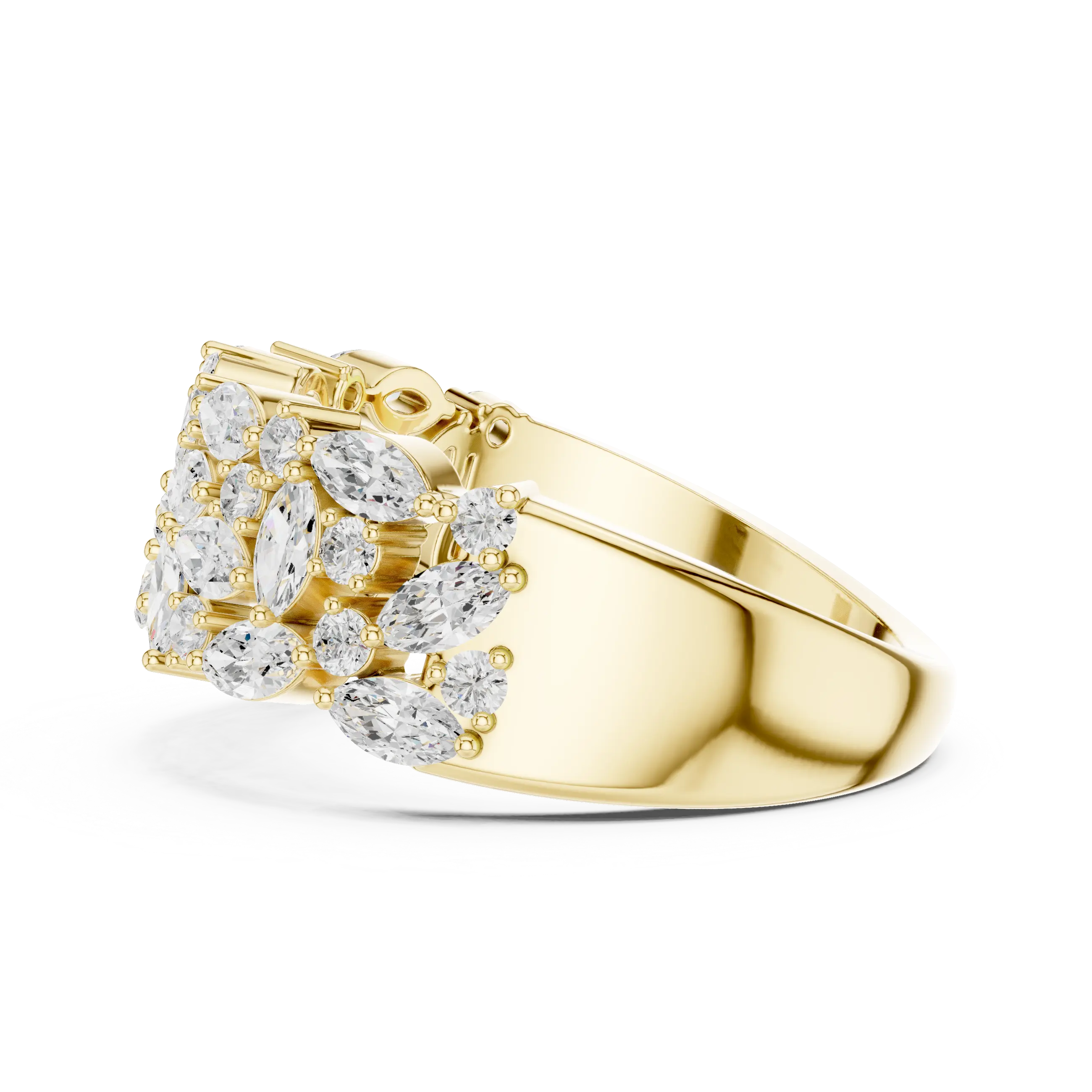 10K White Gold Triple Row Marquise & Round Diamond Cluster Band
