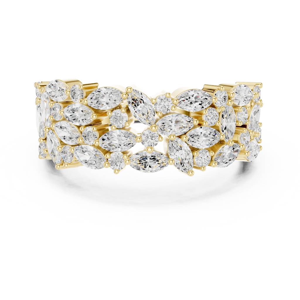 10K White Gold Triple Row Marquise & Round Diamond Cluster Band
