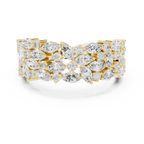 10K White Gold Triple Row Marquise & Round Diamond Cluster Band