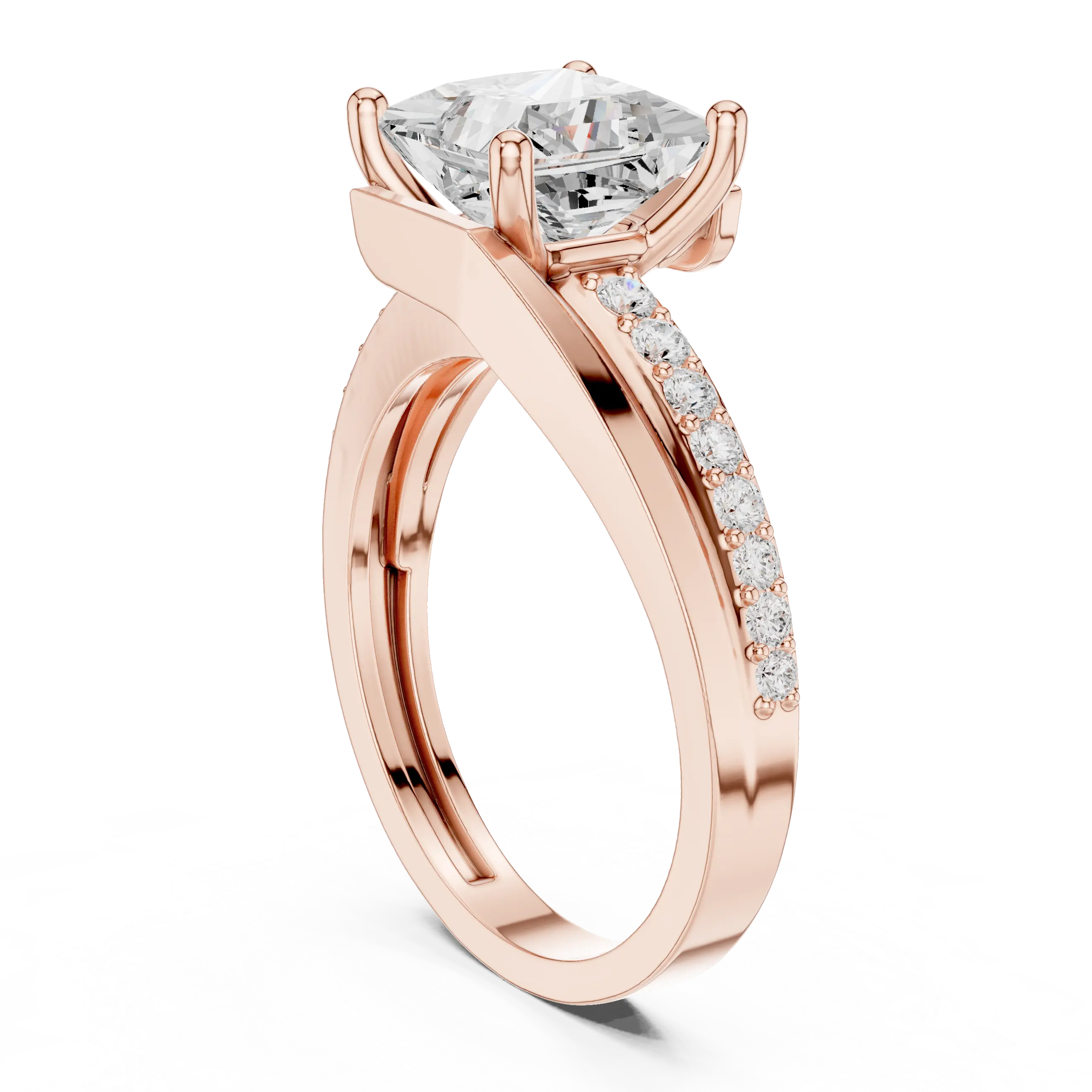 14K White Gold Men's Princess Cut Diamond Bypass Ring