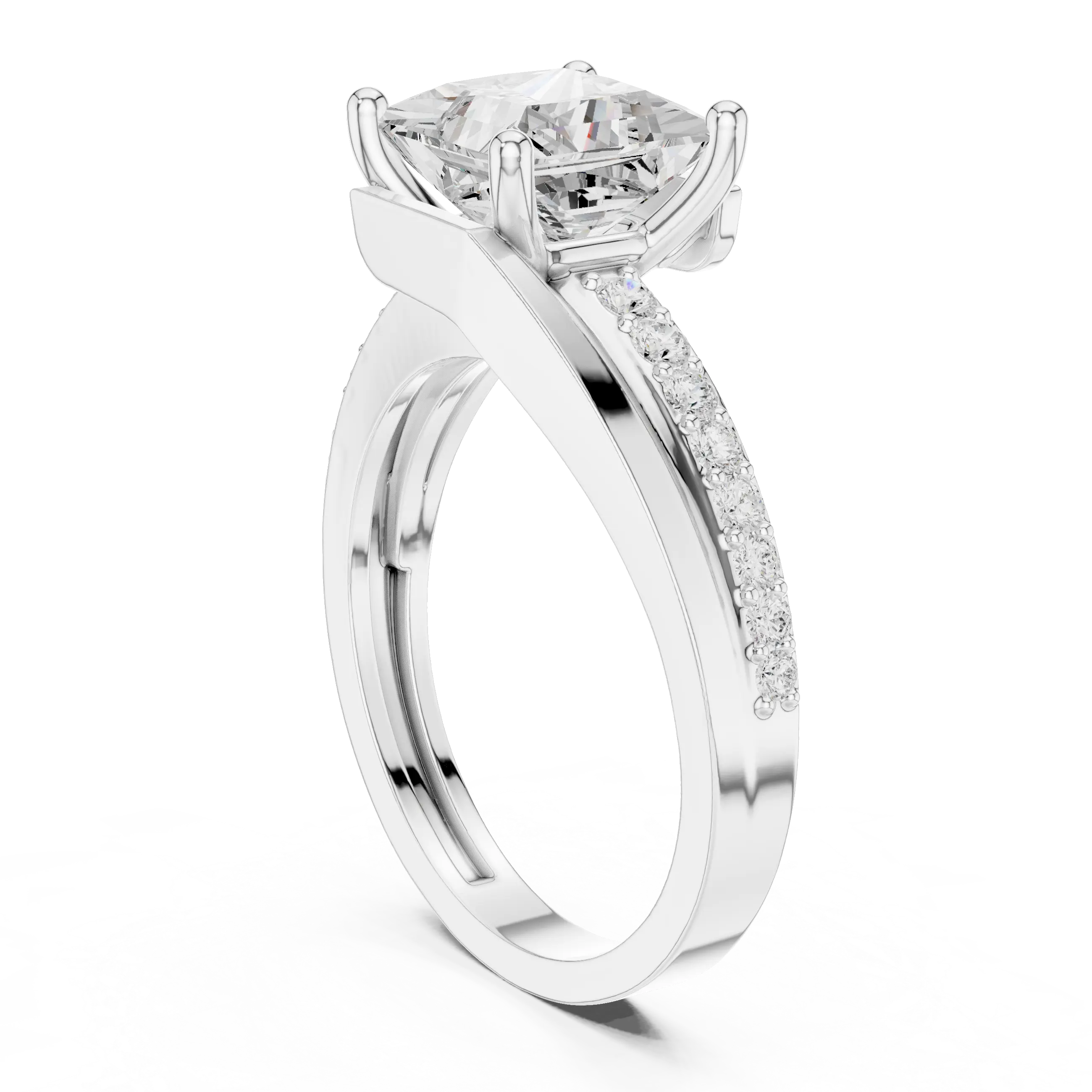 14K White Gold Men's Princess Cut Diamond Bypass Ring
