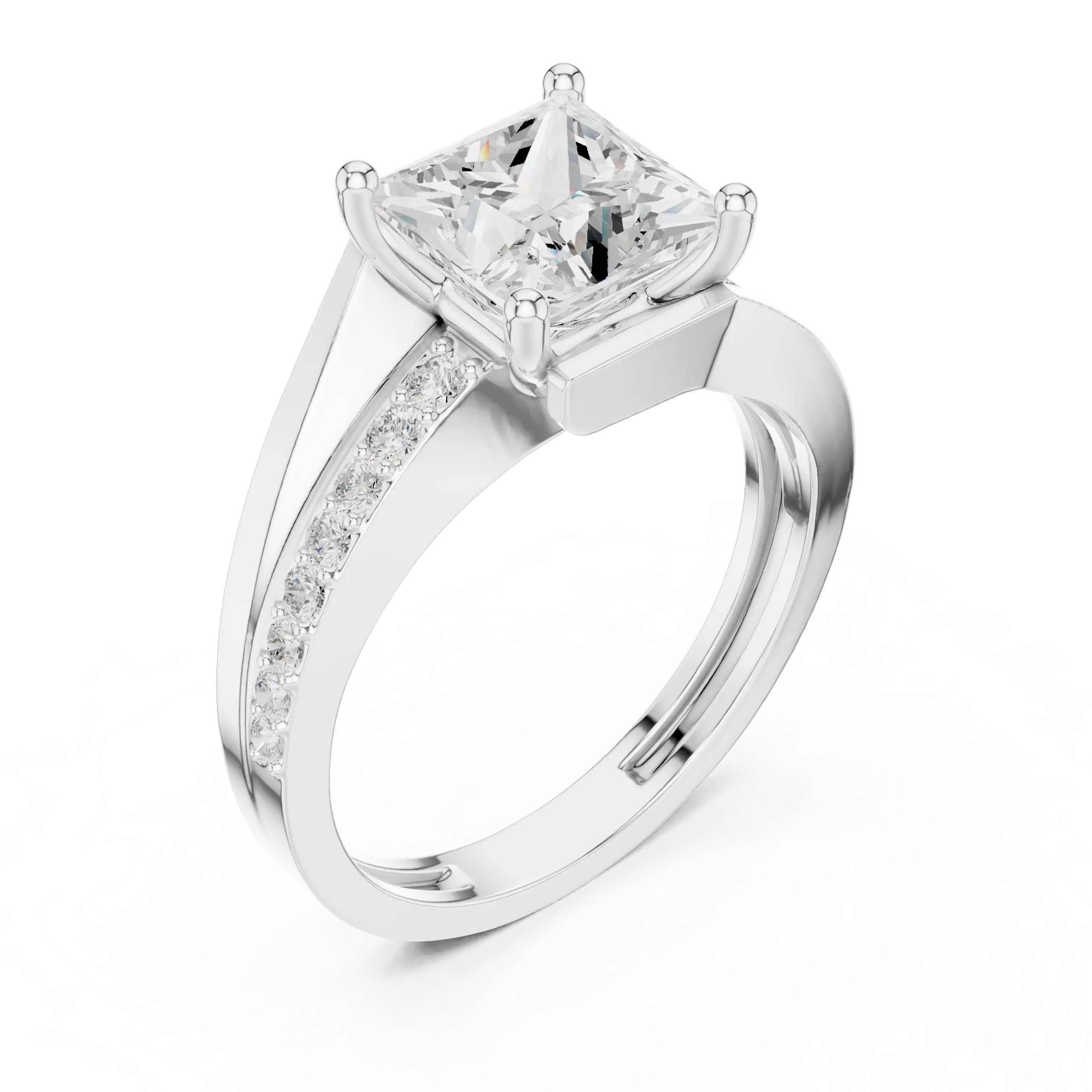 14K White Gold Men's Princess Cut Diamond Bypass Ring