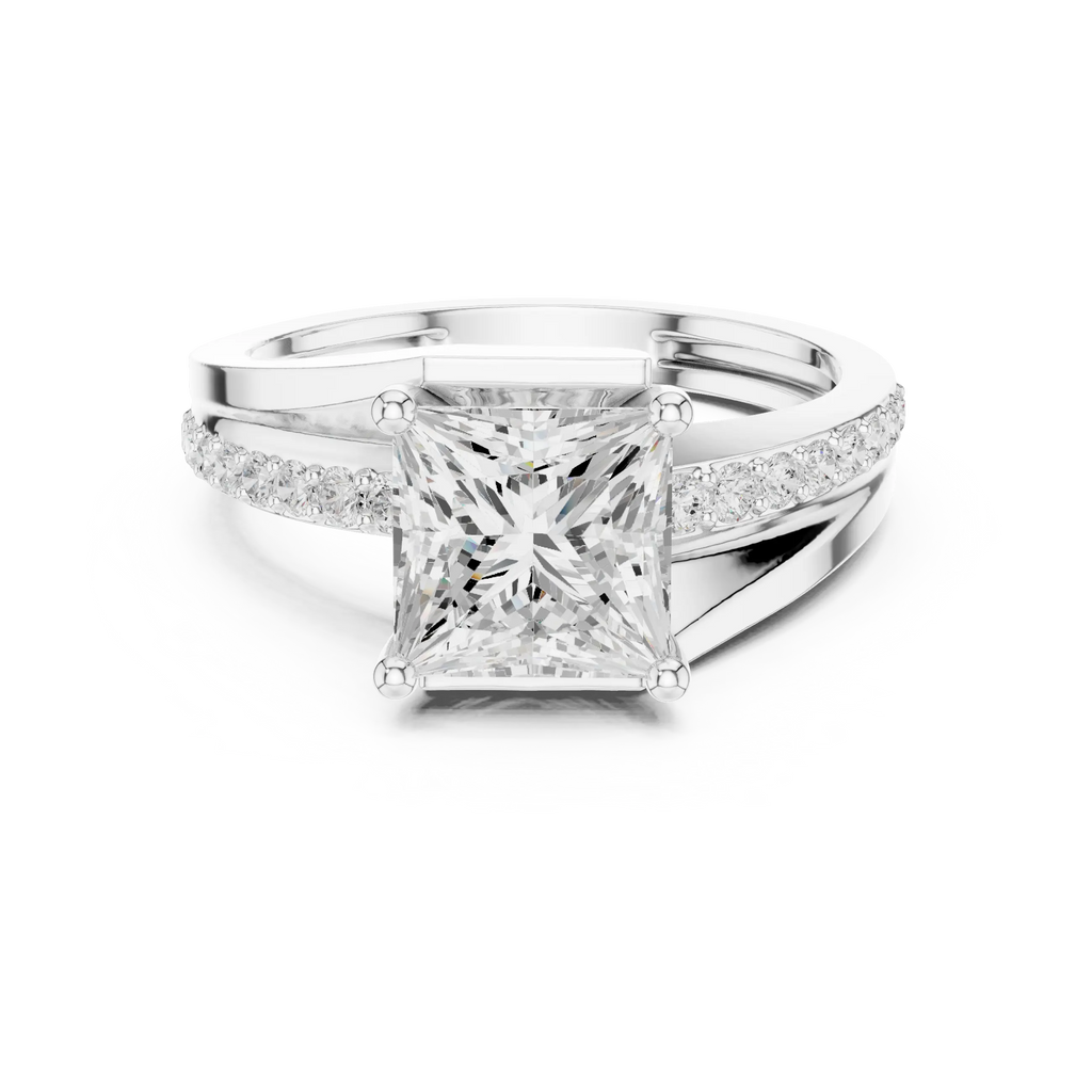14K White Gold Men's Princess Cut Diamond Bypass Ring