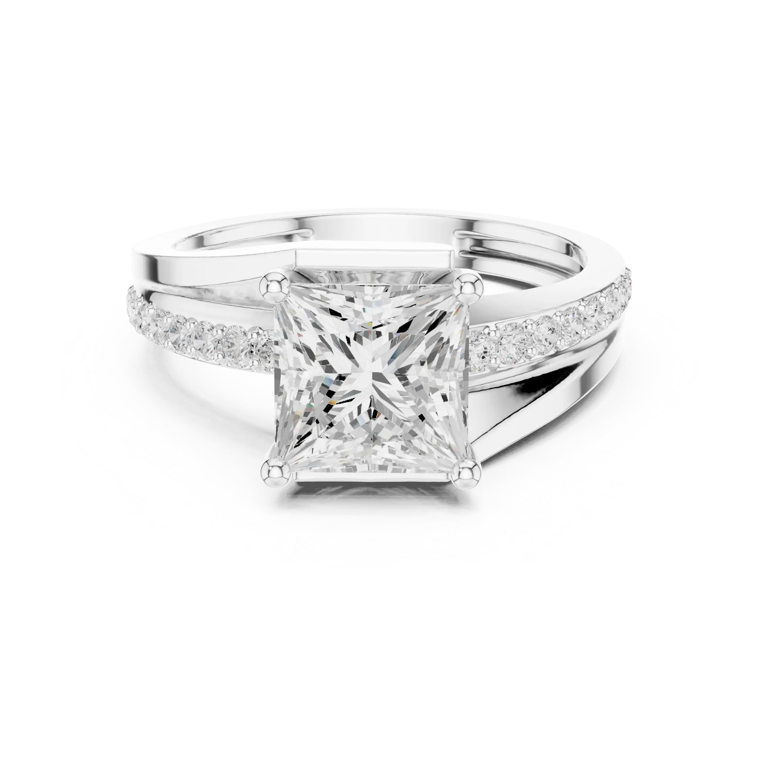 14K White Gold Men's Princess Cut Diamond Bypass Ring