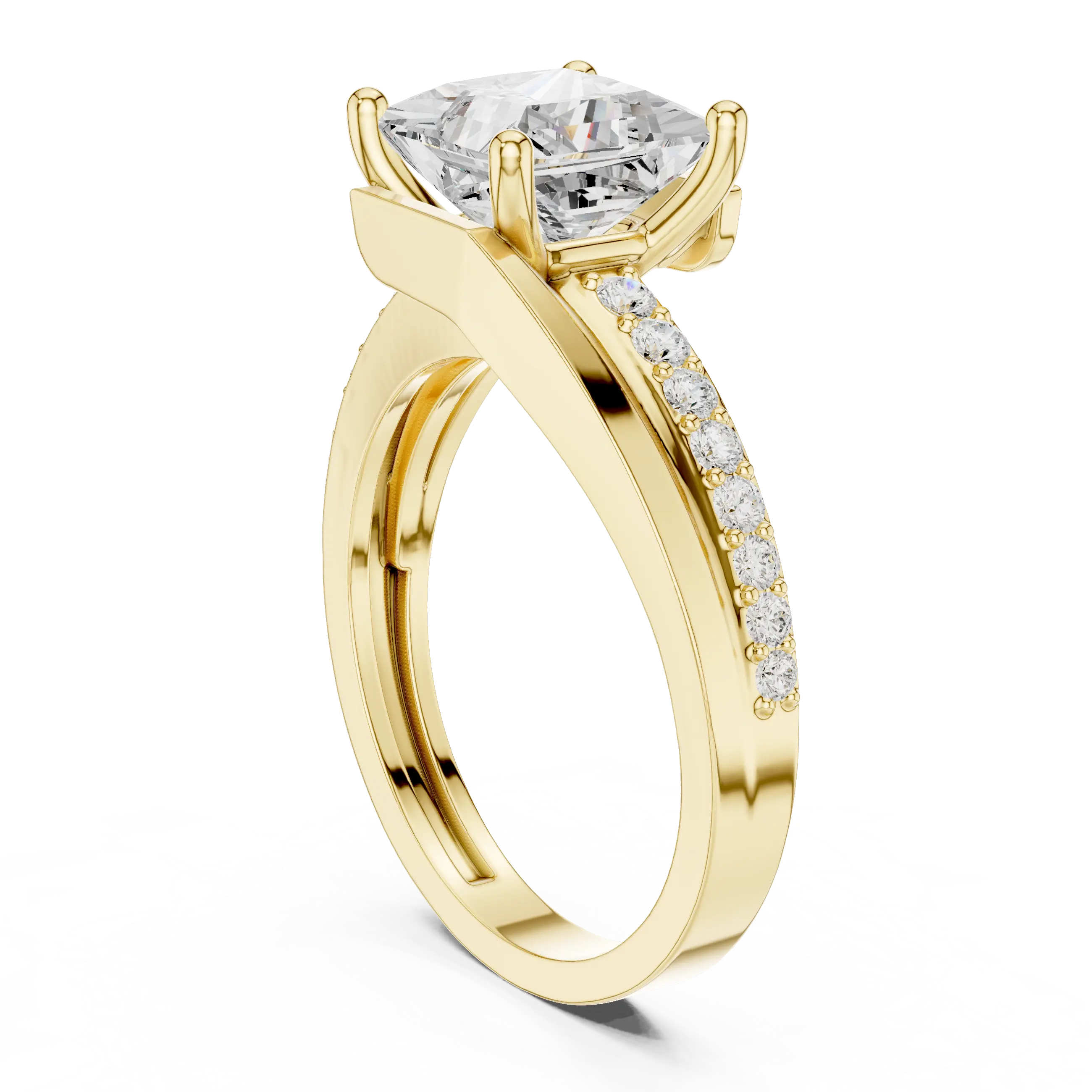 14K White Gold Men's Princess Cut Diamond Bypass Ring