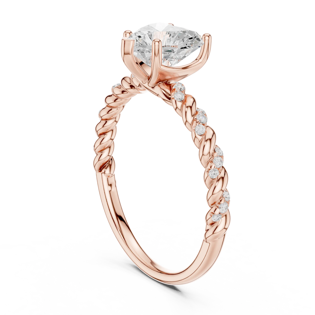 10K White Gold Heart Cut Diamond Twisted Rope Engagement Ring