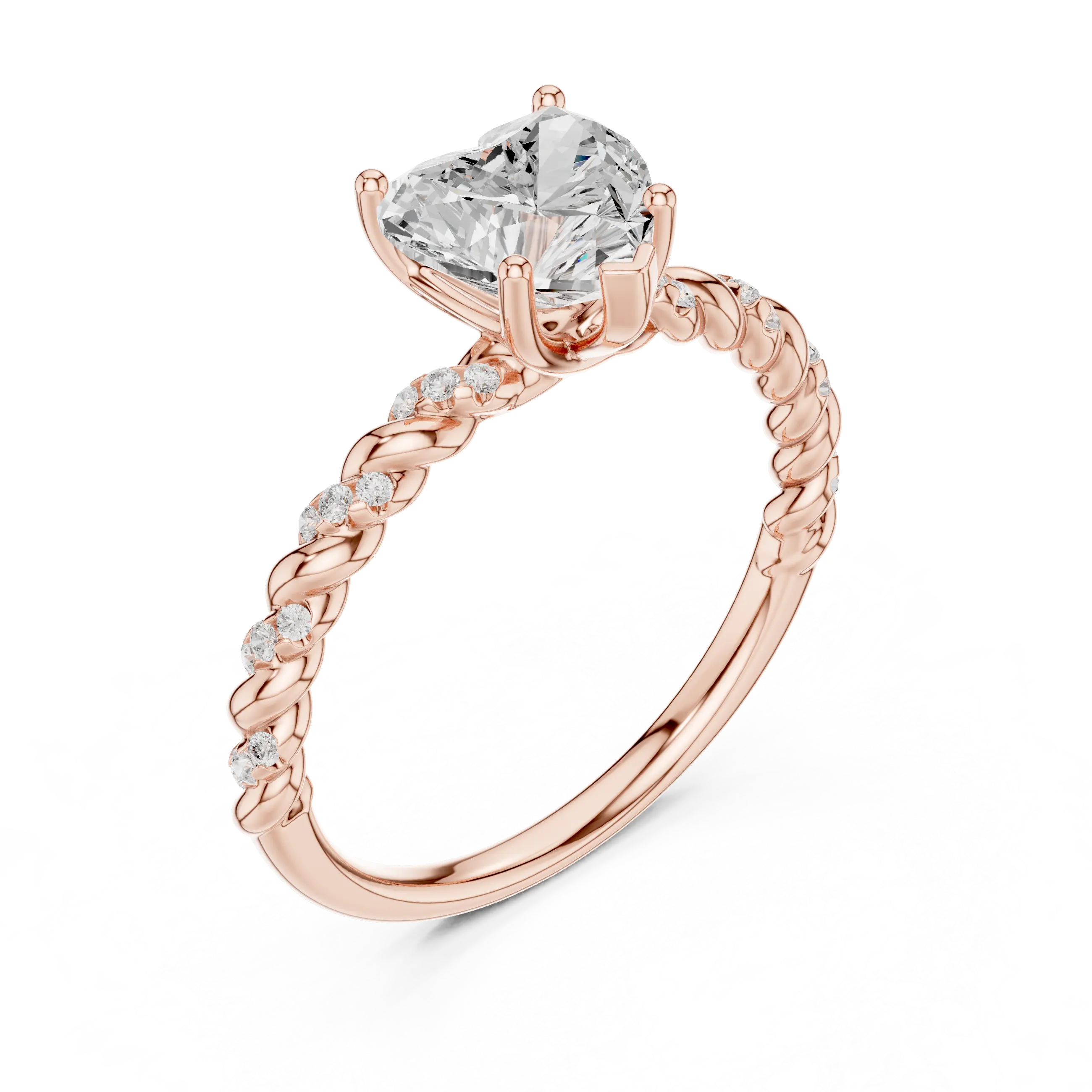 10K White Gold Heart Cut Diamond Twisted Rope Engagement Ring