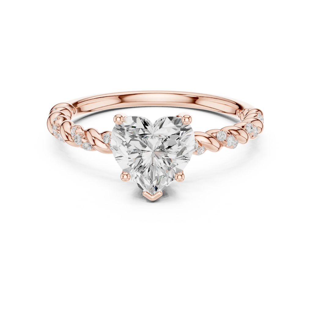 10K White Gold Heart Cut Diamond Twisted Rope Engagement Ring