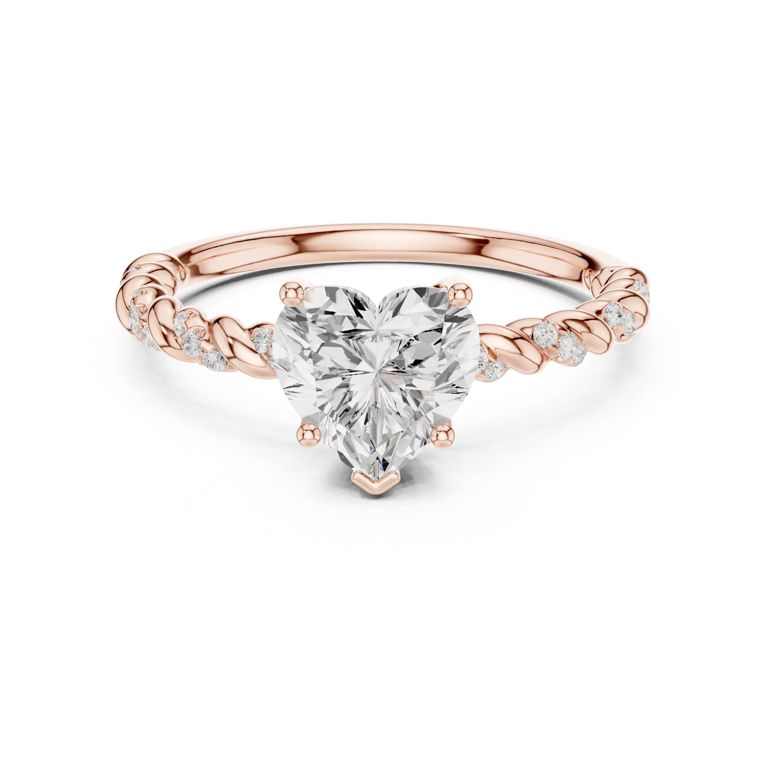 10K White Gold Heart Cut Diamond Twisted Rope Engagement Ring