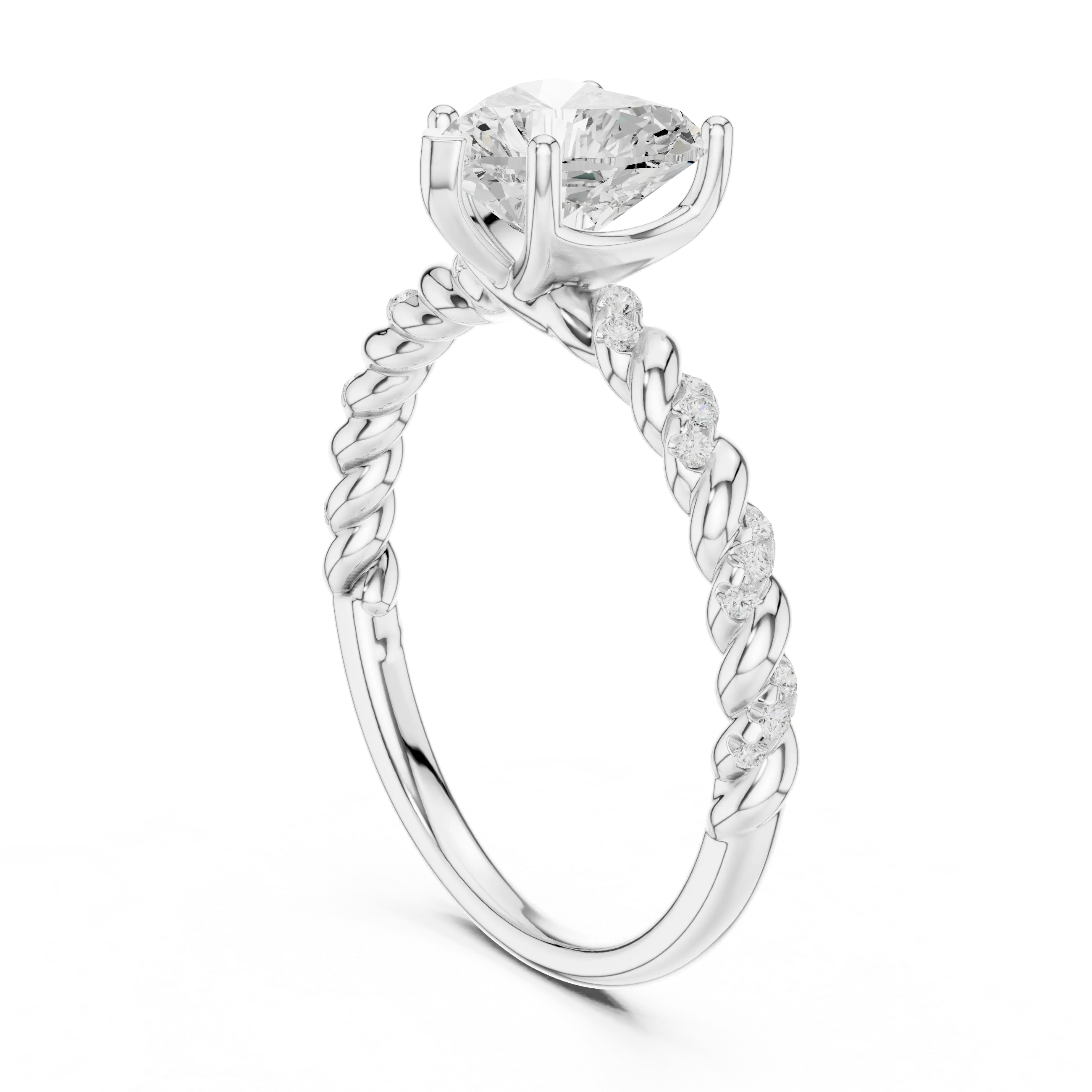 10K White Gold Heart Cut Diamond Twisted Rope Engagement Ring