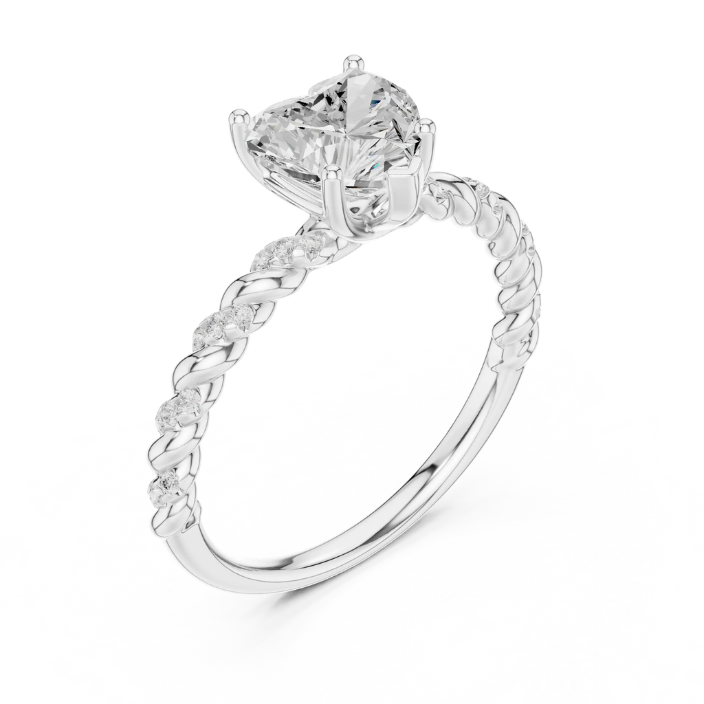 10K White Gold Heart Cut Diamond Twisted Rope Engagement Ring