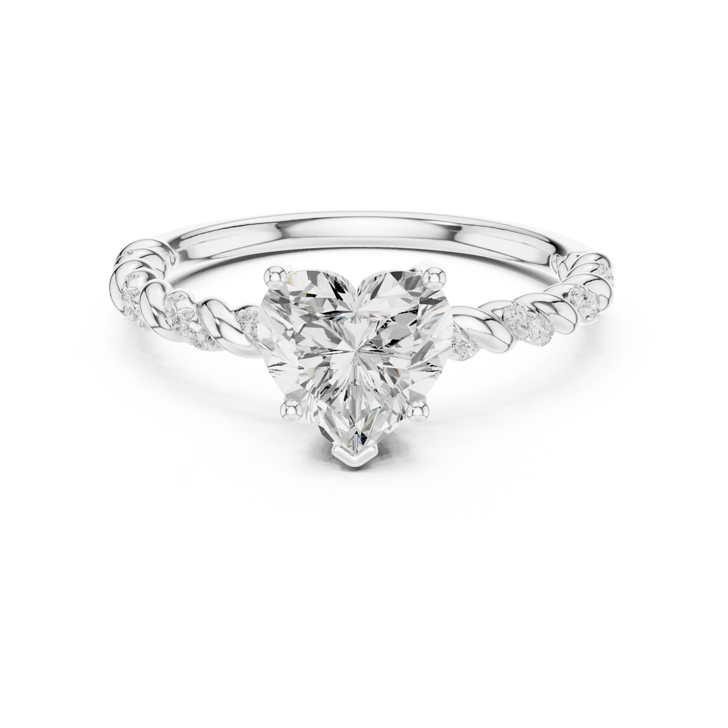 10K White Gold Heart Cut Diamond Twisted Rope Engagement Ring