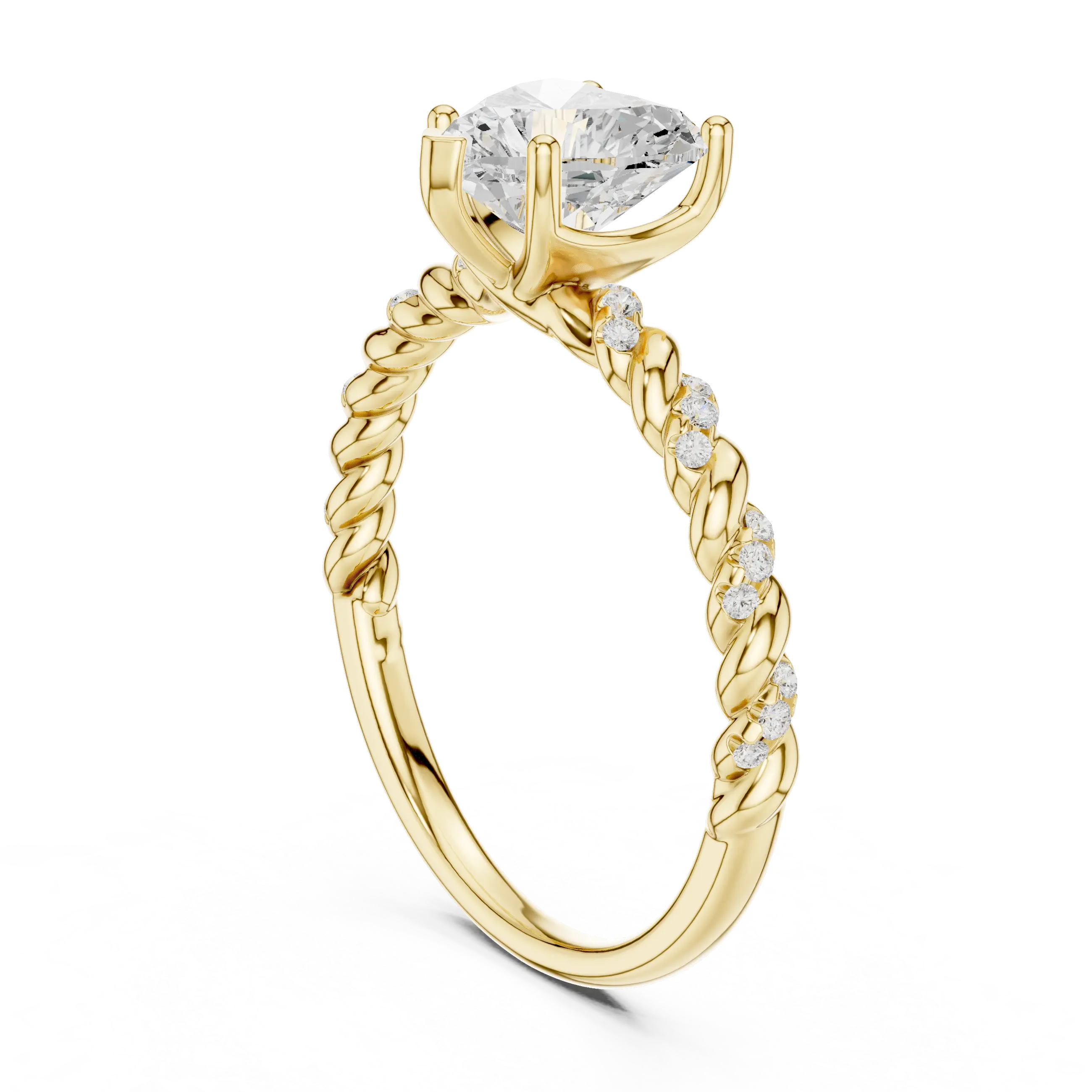 10K White Gold Heart Cut Diamond Twisted Rope Engagement Ring
