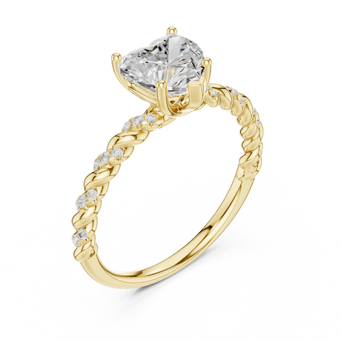 10K White Gold Heart Cut Diamond Twisted Rope Engagement Ring