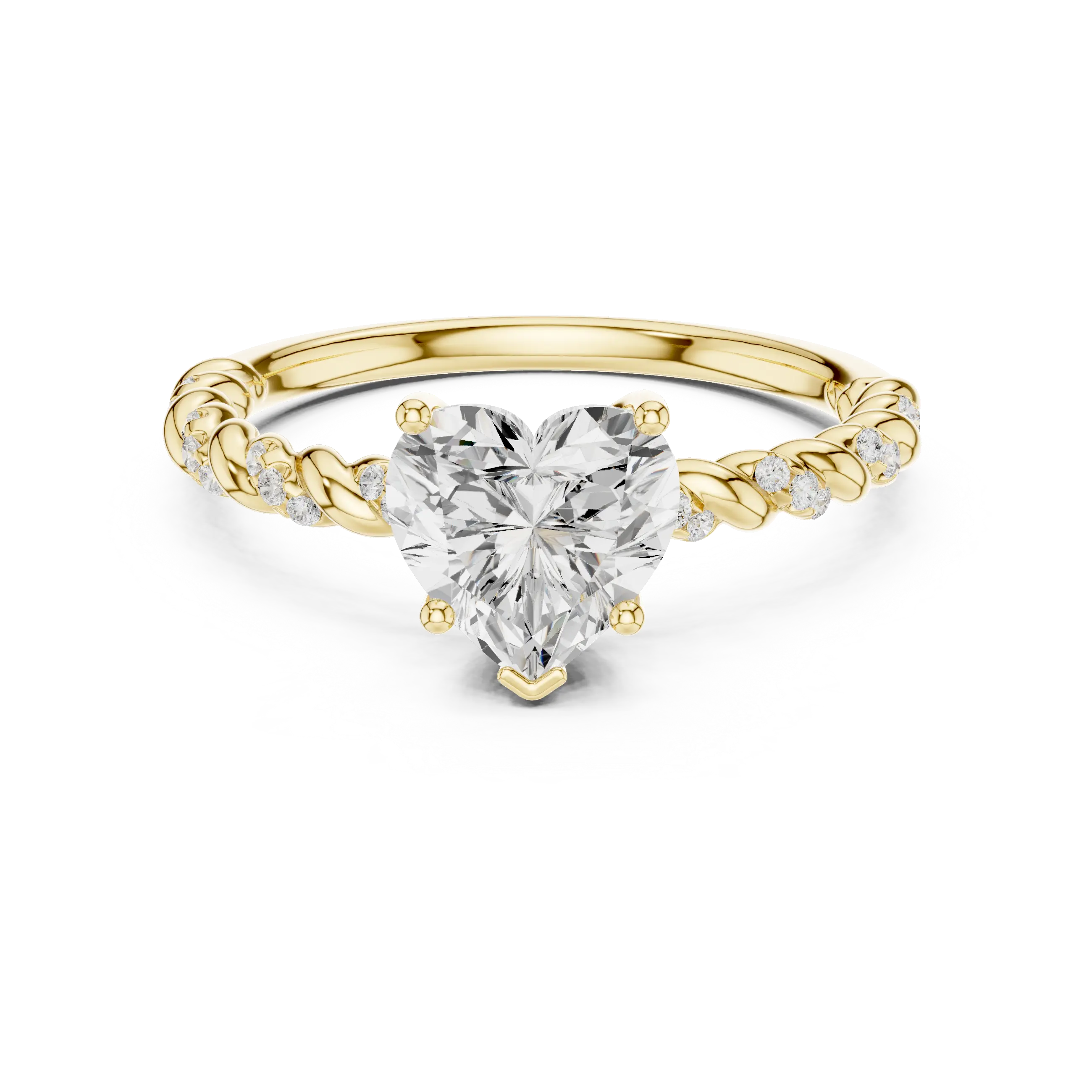 10K White Gold Heart Cut Diamond Twisted Rope Engagement Ring
