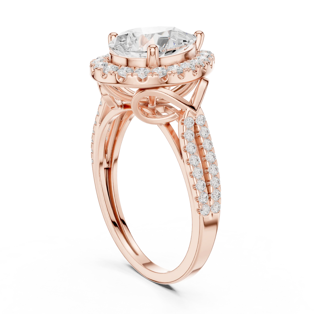 14K Yellow Gold Pear Cut Diamond Halo Engagement Ring