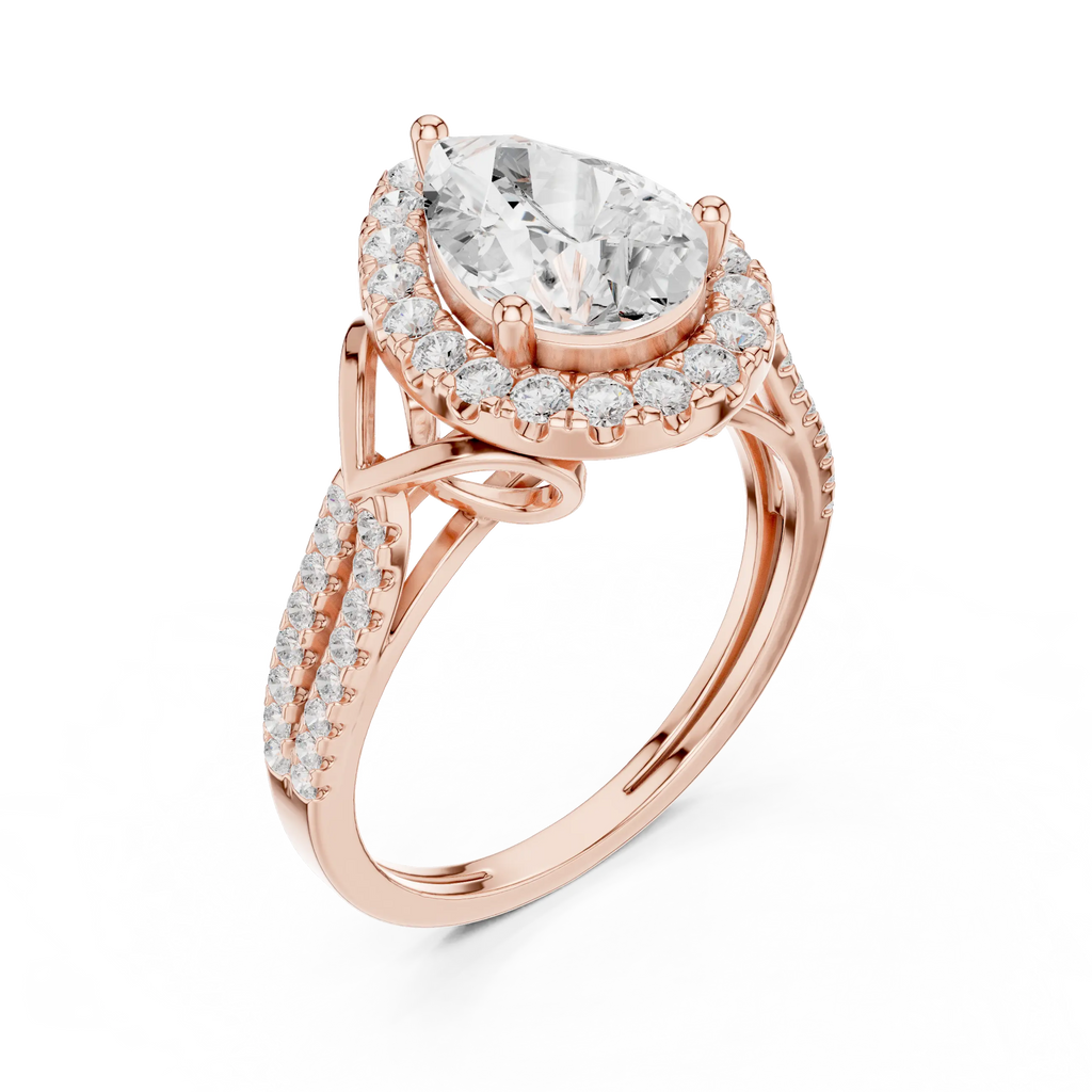 14K Yellow Gold Pear Cut Diamond Halo Engagement Ring