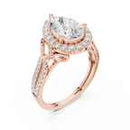 14K Yellow Gold Pear Cut Diamond Halo Engagement Ring