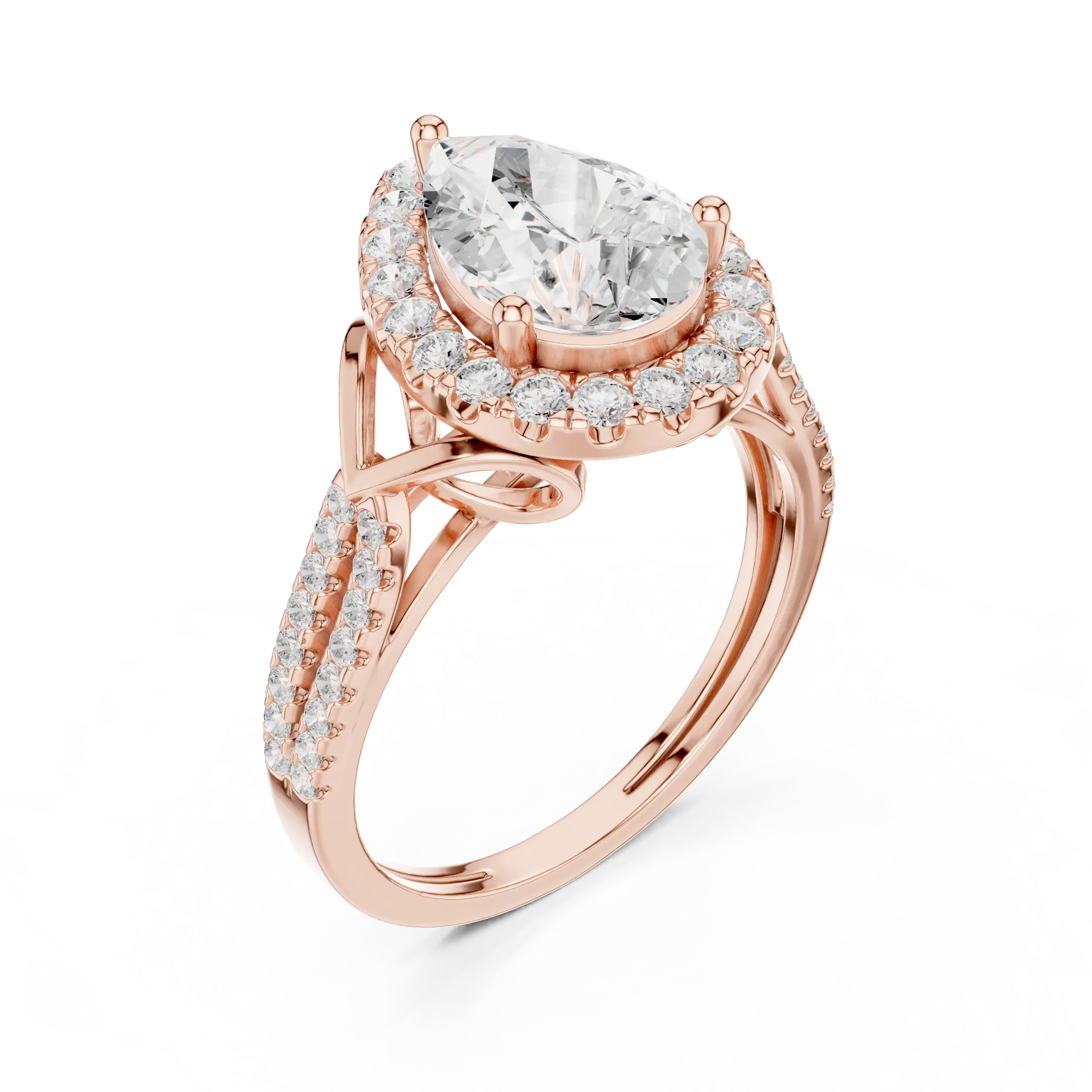 14K Yellow Gold Pear Cut Diamond Halo Engagement Ring