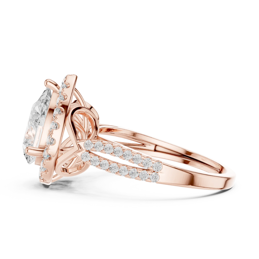 14K Yellow Gold Pear Cut Diamond Halo Engagement Ring