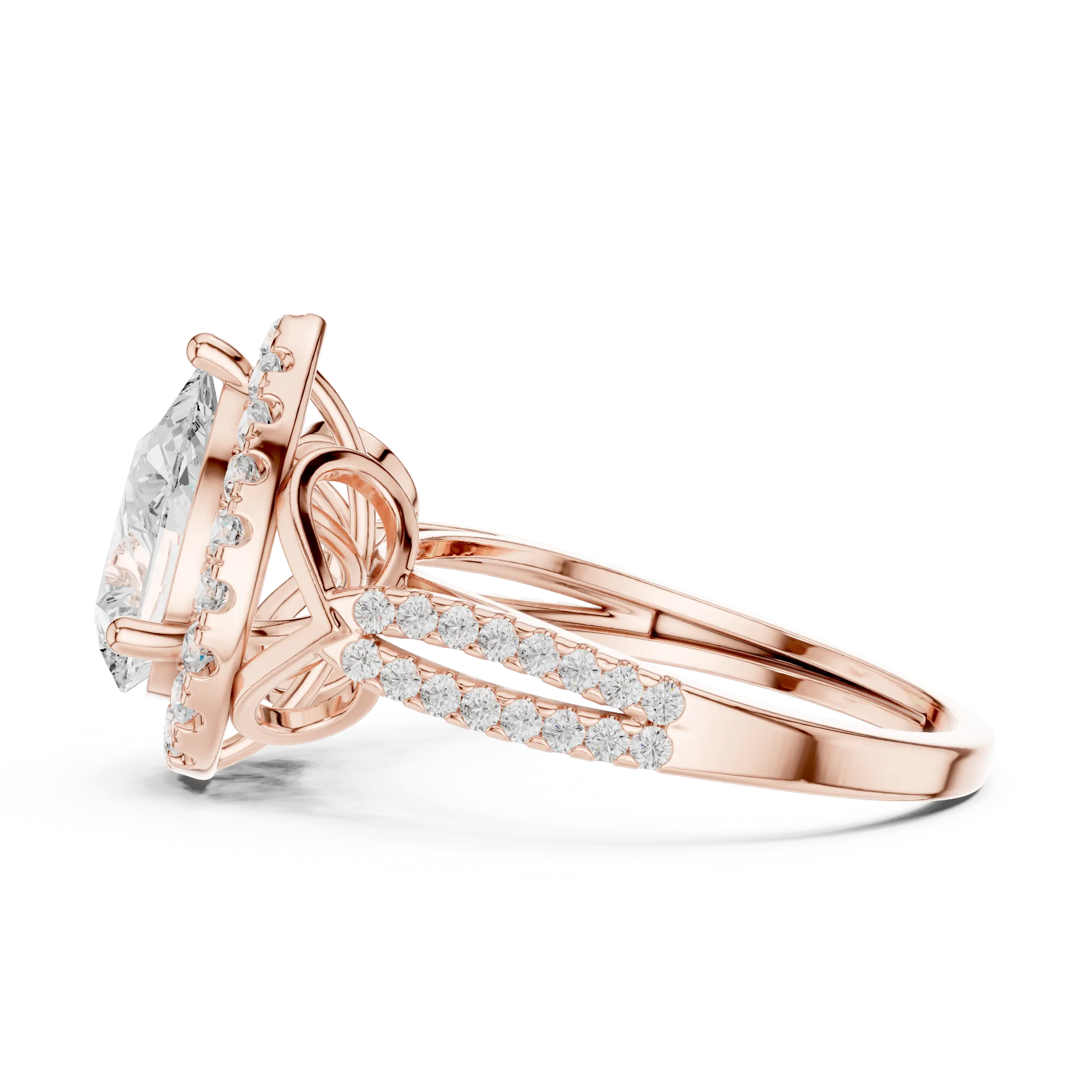 14K Yellow Gold Pear Cut Diamond Halo Engagement Ring