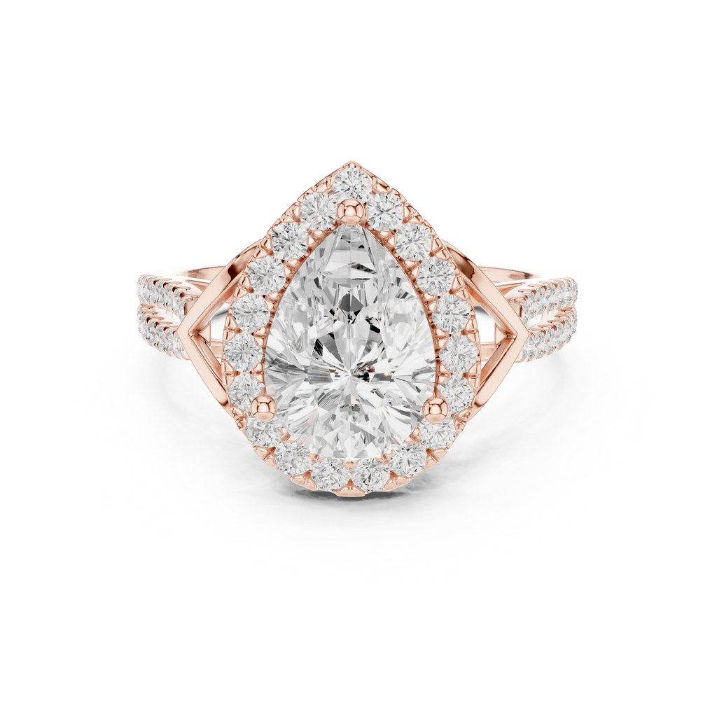 14K Yellow Gold Pear Cut Diamond Halo Engagement Ring