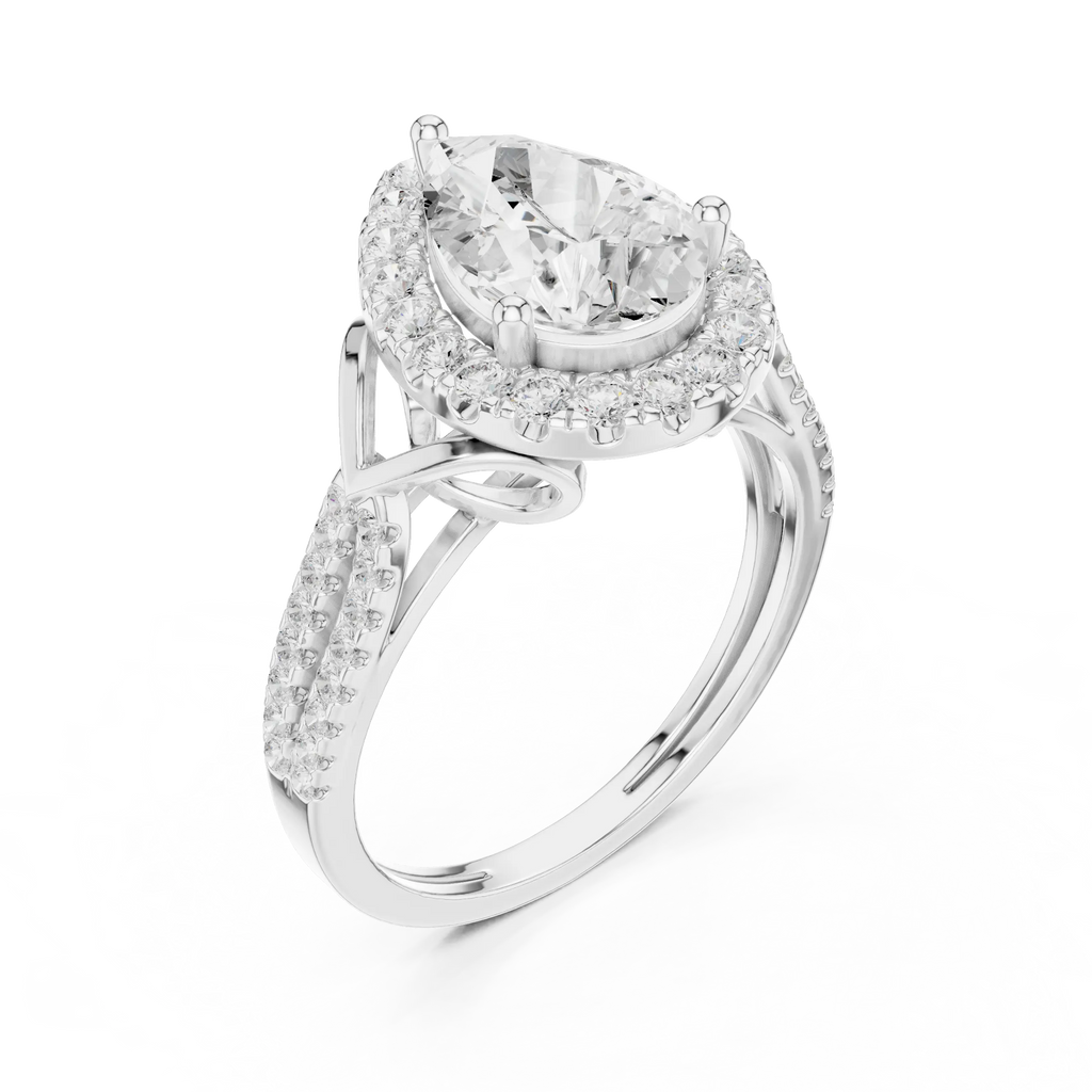 14K Yellow Gold Pear Cut Diamond Halo Engagement Ring