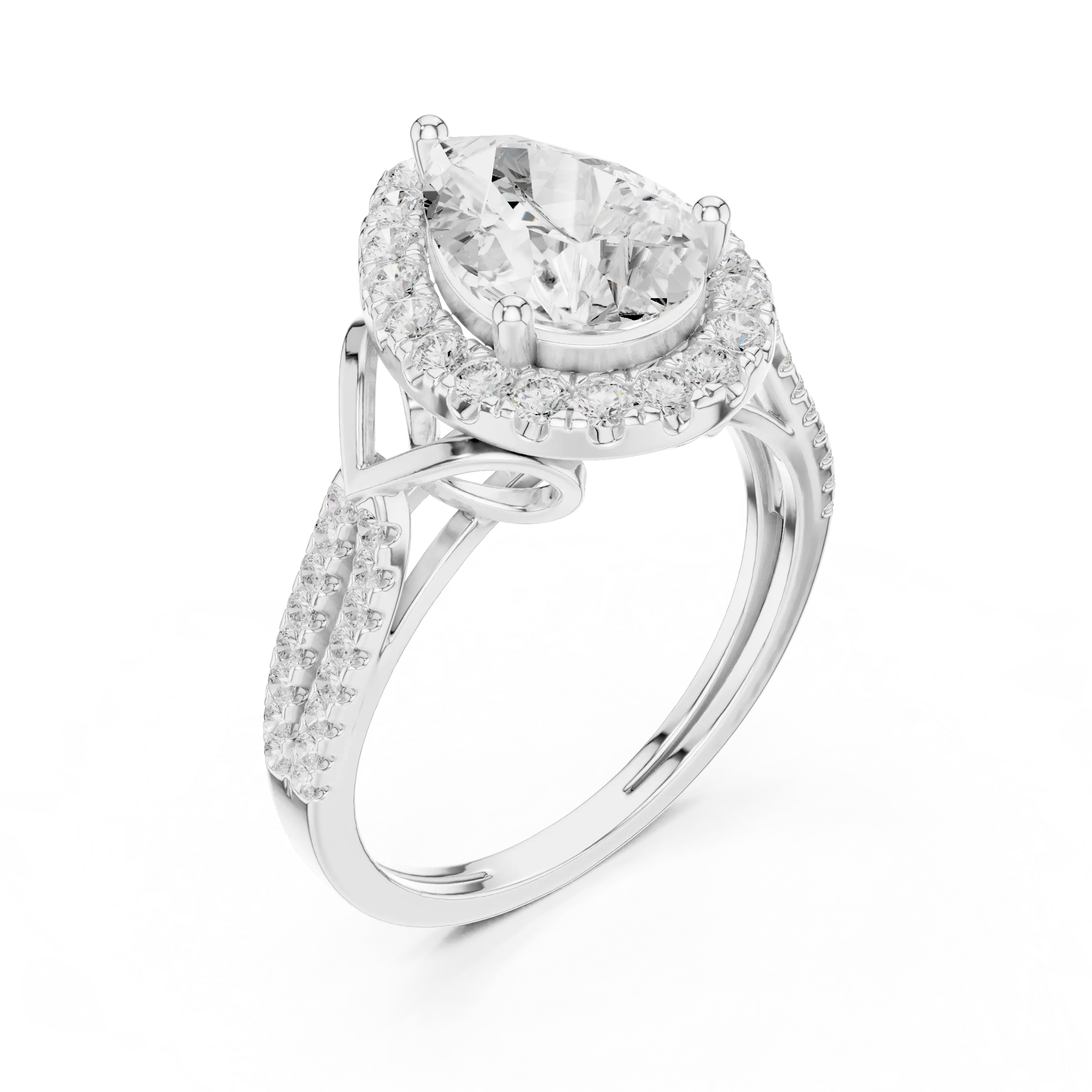 14K Yellow Gold Pear Cut Diamond Halo Engagement Ring