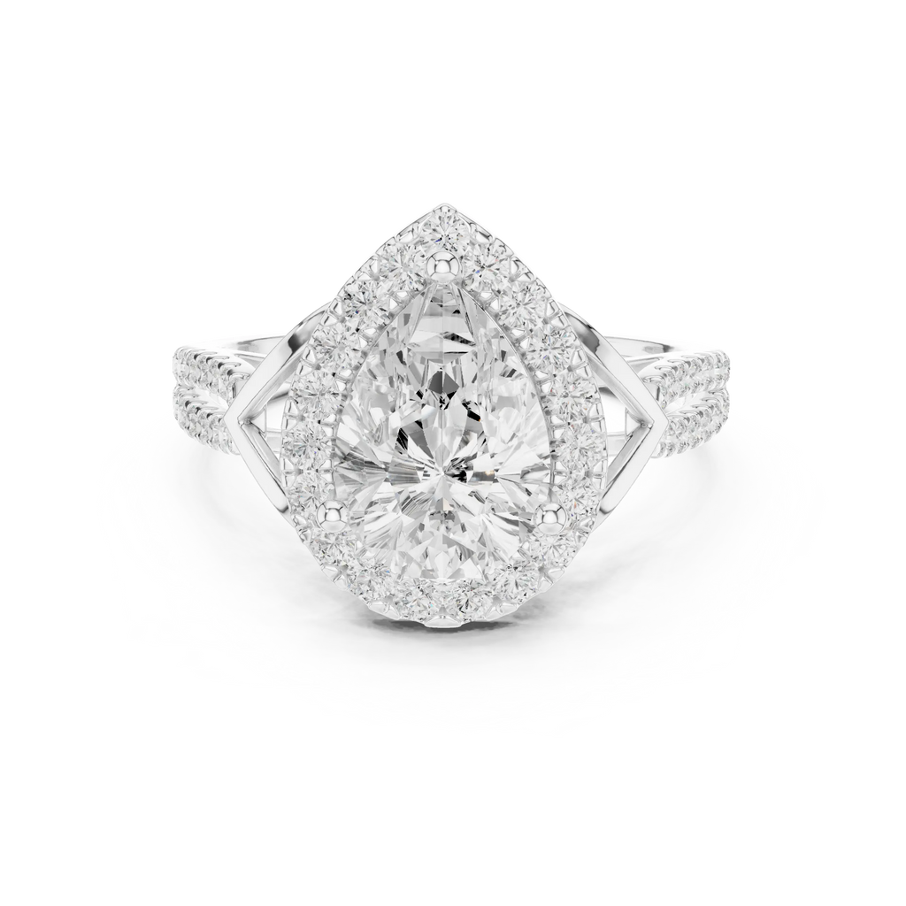 14K Yellow Gold Pear Cut Diamond Halo Engagement Ring