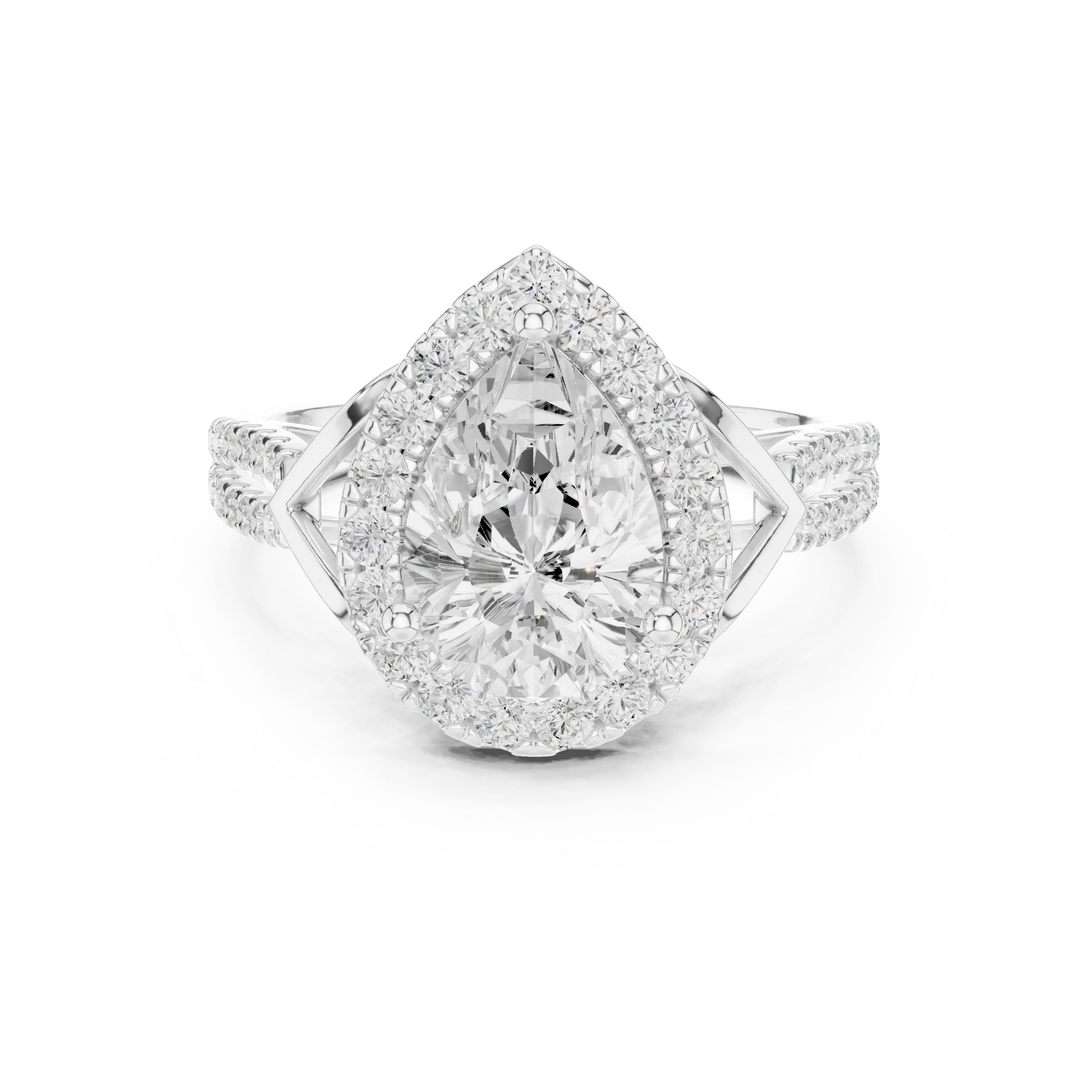 14K Yellow Gold Pear Cut Diamond Halo Engagement Ring
