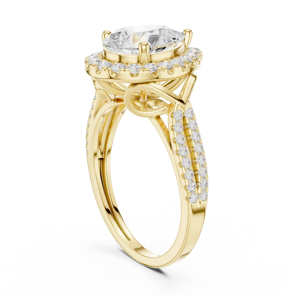 14K Yellow Gold Pear Cut Diamond Halo Engagement Ring