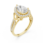 14K Yellow Gold Pear Cut Diamond Halo Engagement Ring