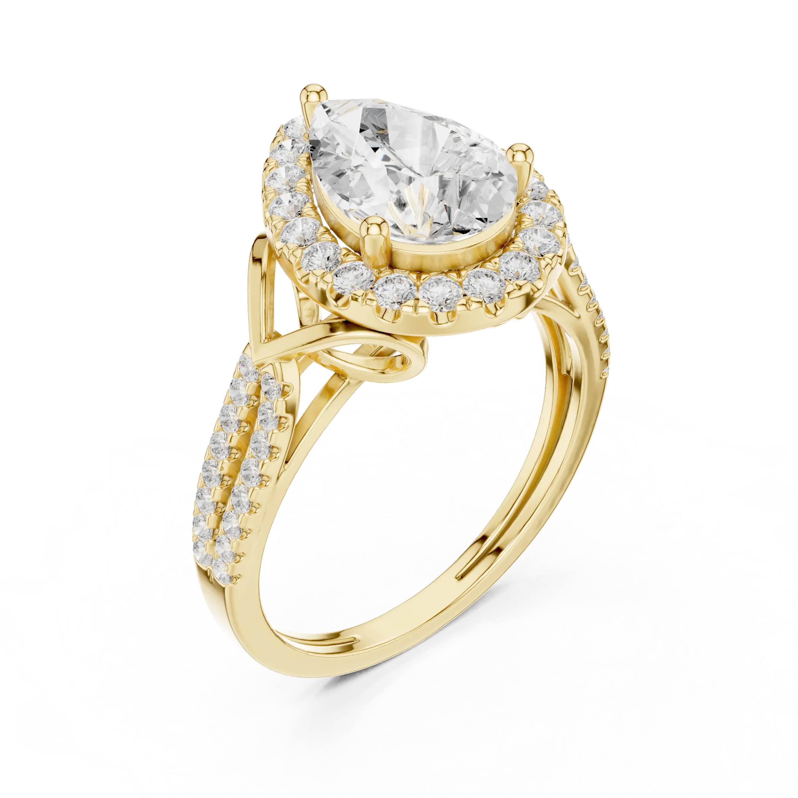 14K Yellow Gold Pear Cut Diamond Halo Engagement Ring