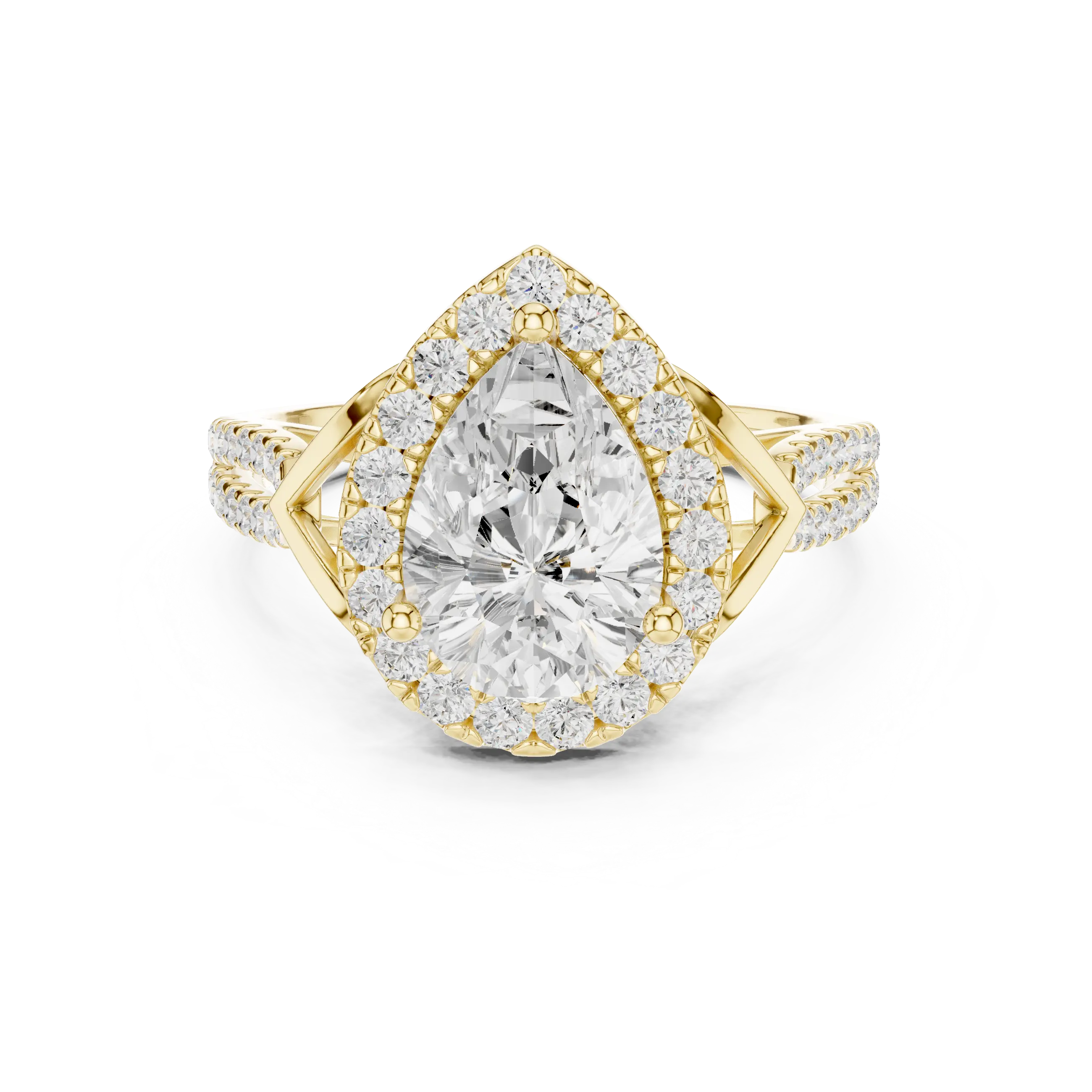 14K Yellow Gold Pear Cut Diamond Halo Engagement Ring