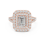 18K White Gold Emerald Cut Double Halo Diamond Engagement Ring