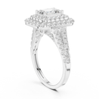 18K White Gold Emerald Cut Double Halo Diamond Engagement Ring