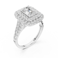 18K White Gold Emerald Cut Double Halo Diamond Engagement Ring