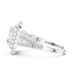 18K White Gold Emerald Cut Double Halo Diamond Engagement Ring