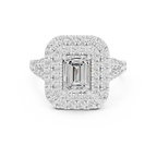 18K White Gold Emerald Cut Double Halo Diamond Engagement Ring