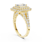 18K White Gold Emerald Cut Double Halo Diamond Engagement Ring
