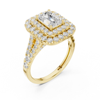 18K White Gold Emerald Cut Double Halo Diamond Engagement Ring