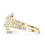 18K White Gold Emerald Cut Double Halo Diamond Engagement Ring