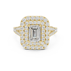 18K White Gold Emerald Cut Double Halo Diamond Engagement Ring
