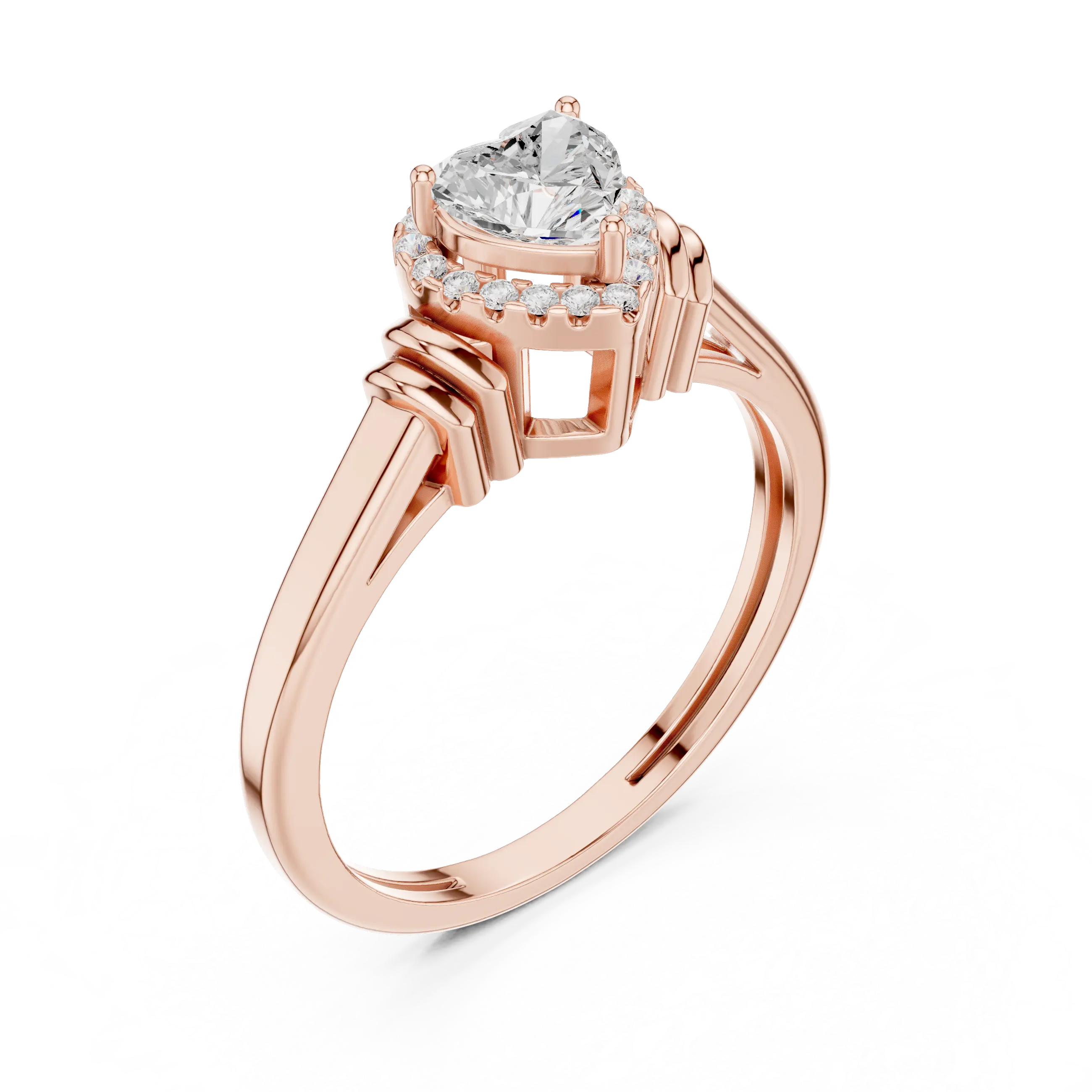 14K White Gold Heart Cut Diamond Halo Engagement Ring