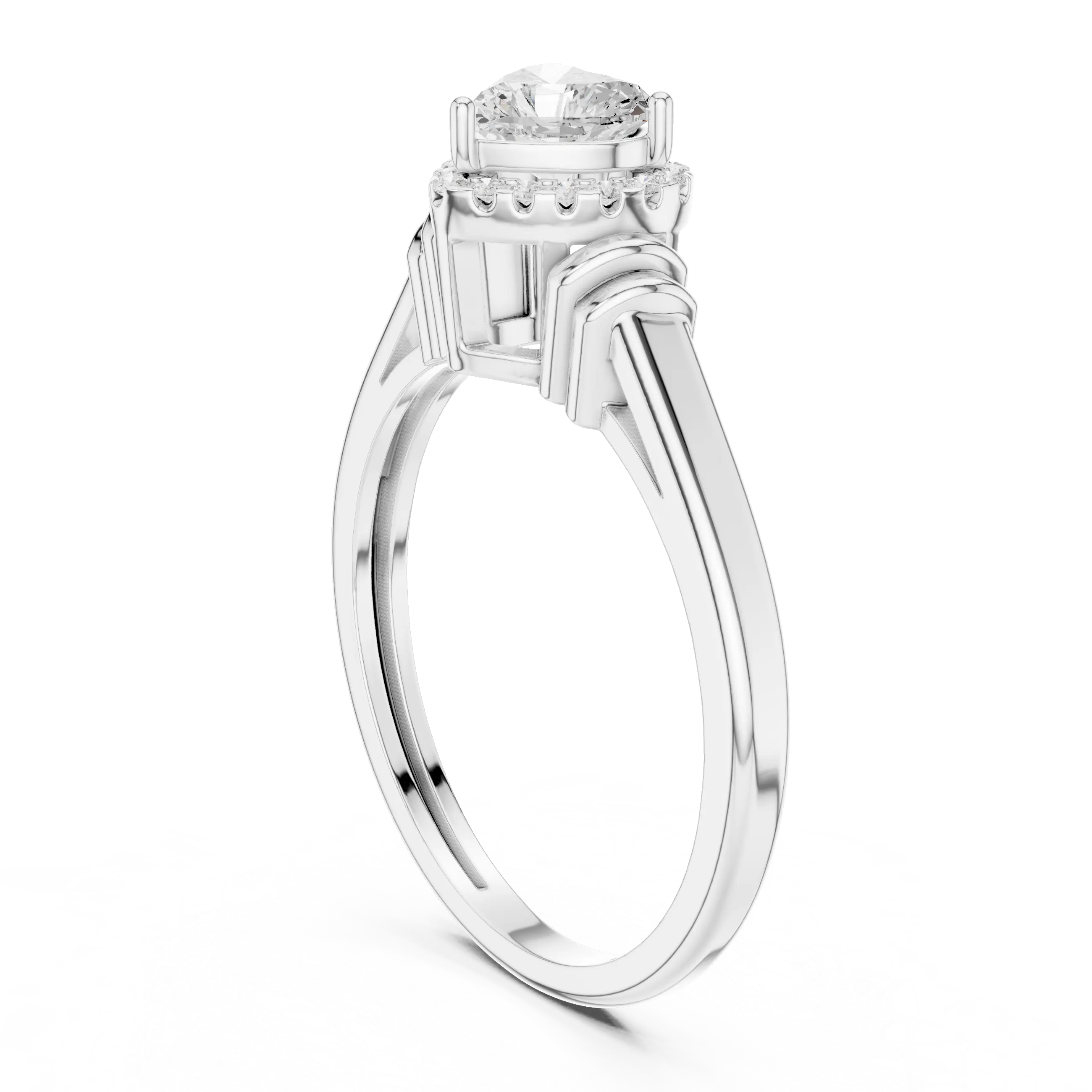 14K White Gold Heart Cut Diamond Halo Engagement Ring