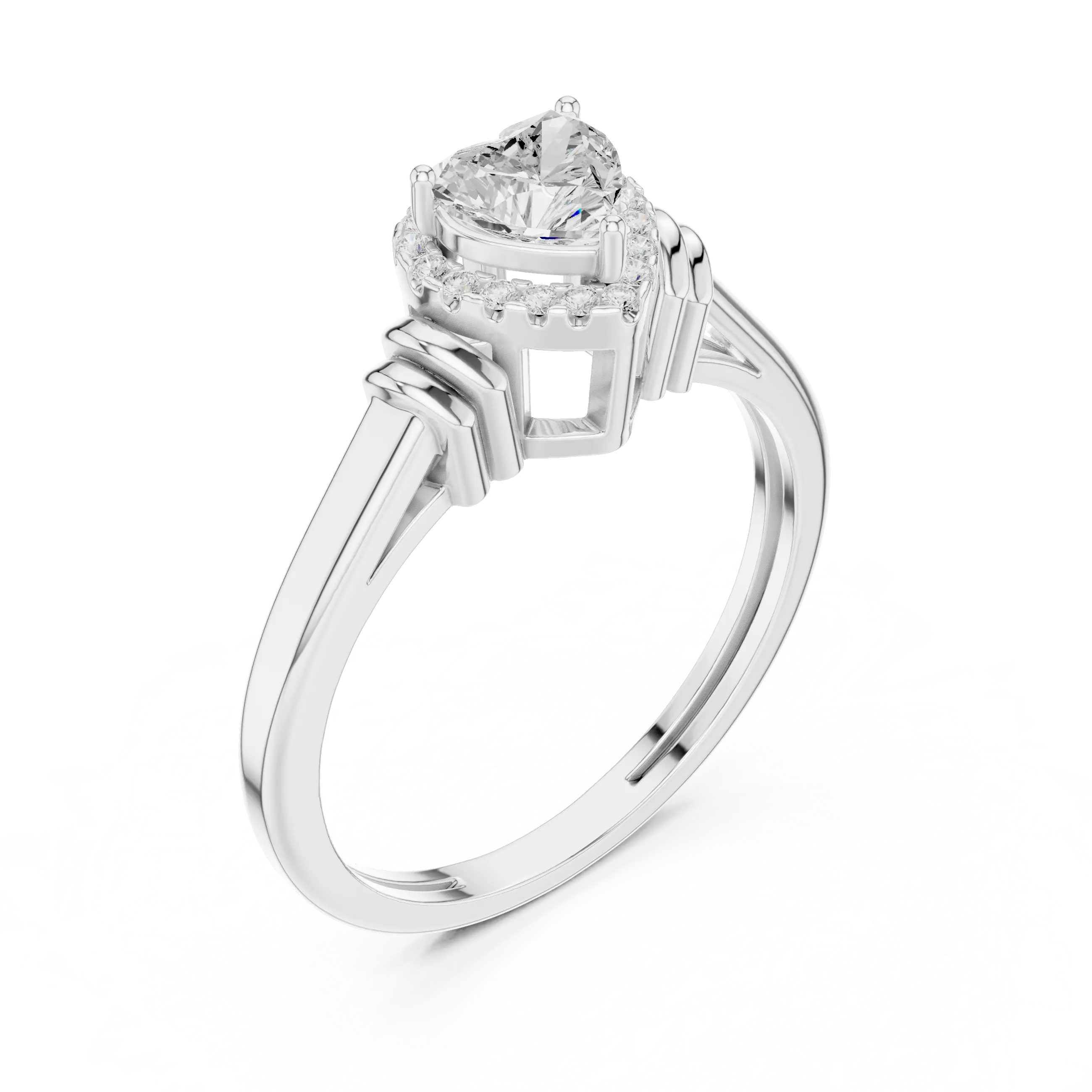 14K White Gold Heart Cut Diamond Halo Engagement Ring