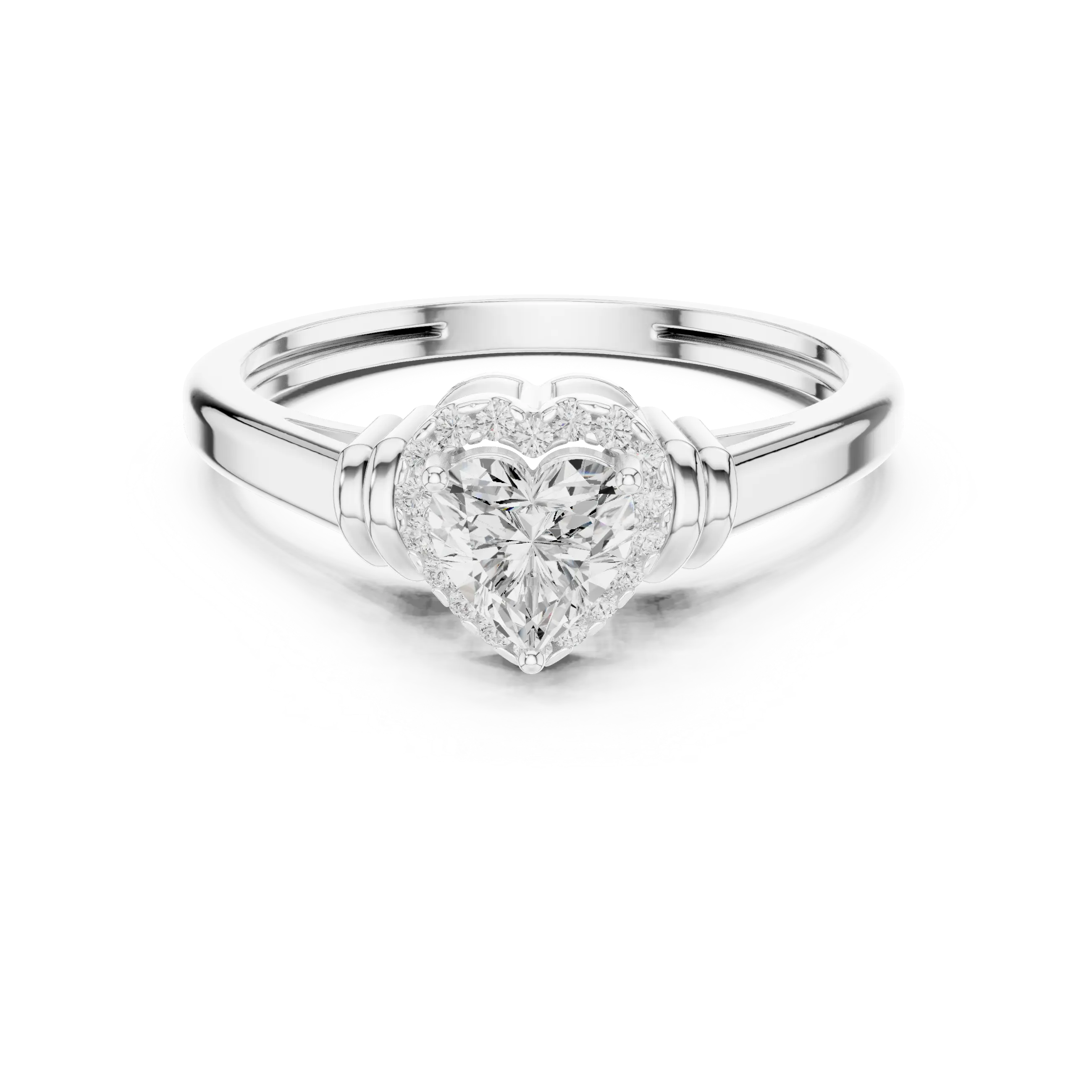 14K White Gold Heart Cut Diamond Halo Engagement Ring