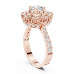 10K White Gold Round Diamond Double Halo Scalloped Engagement Ring